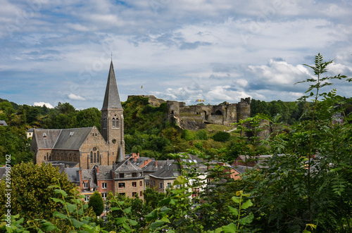 View over the Saint Nicholas Church and the Castle in La Roche-en-Ardenne, Belgium