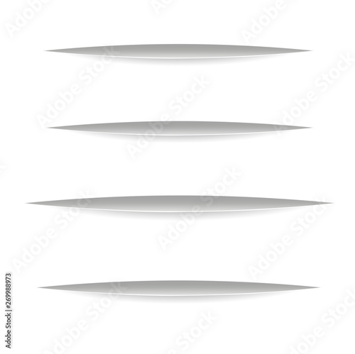 Vector realistic grey Cuts in paper sheet with a shadow on white background. 3d incision in the paper. horizontal parallel lines.