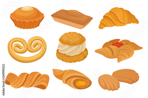Set of various bakery products. Vector illustration on white background.