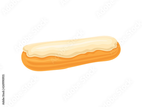 Eclair is covered with icing. Vector illustration on white background.
