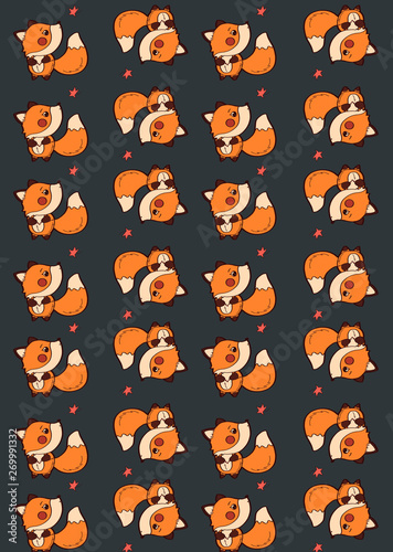 cute pattern, which depicts a fox that looks at a leaf