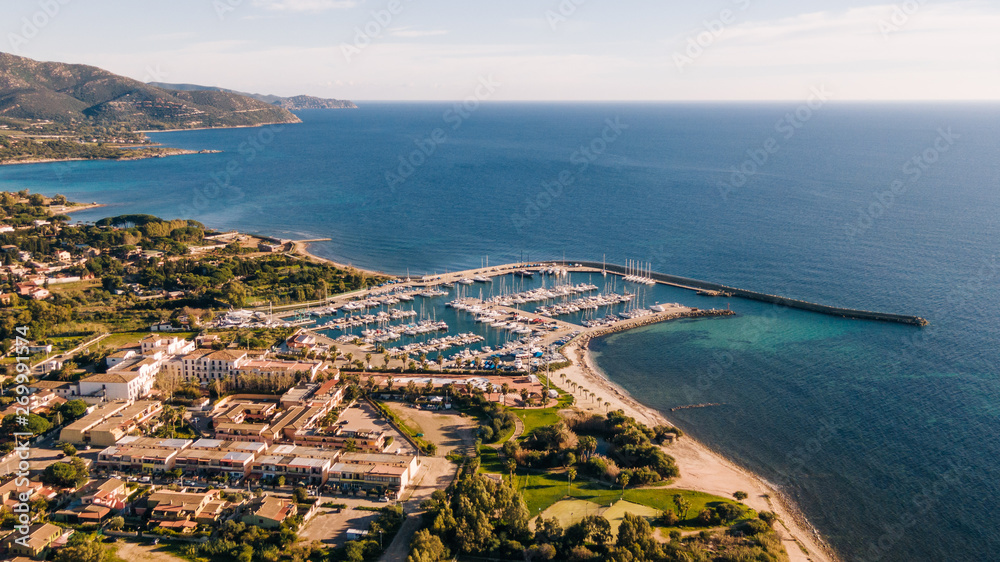 Aerial drone view of Sardinia bay