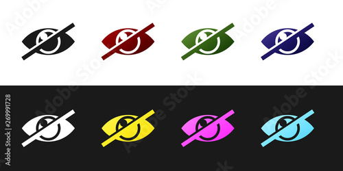 Set Invisible or hide icon isolated on black and white background. Vector Illustration