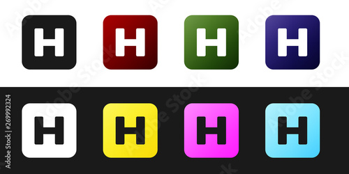 Set Hospital sign icon isolated on black and white background. Vector Illustration