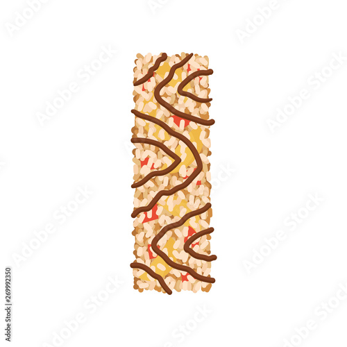 Dry muesli with cashews and fruit pieces close-up. Vector illustration on white background.