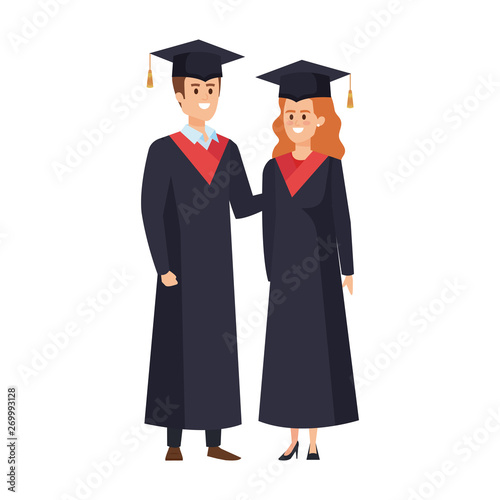 young couple students graduated characters