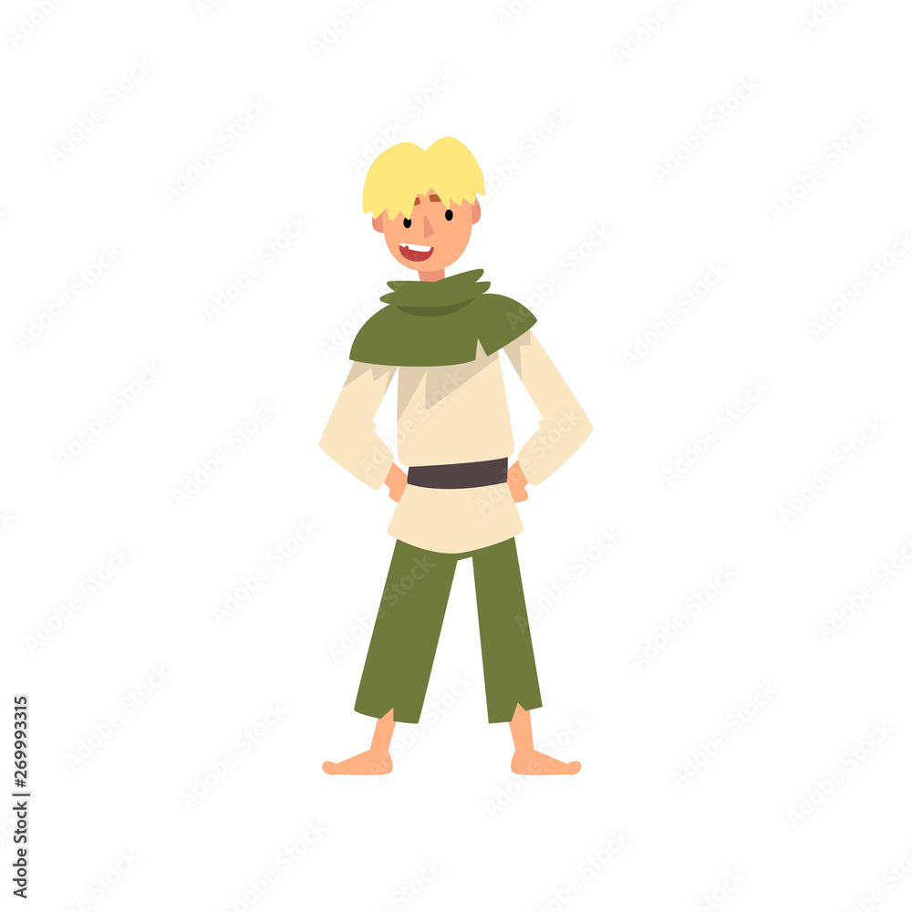 Peasant Boy in Historical Costume, Medieval Character Vector Illustration Peasant Boy in Historical Costume, Medieval Character Vector Illustration