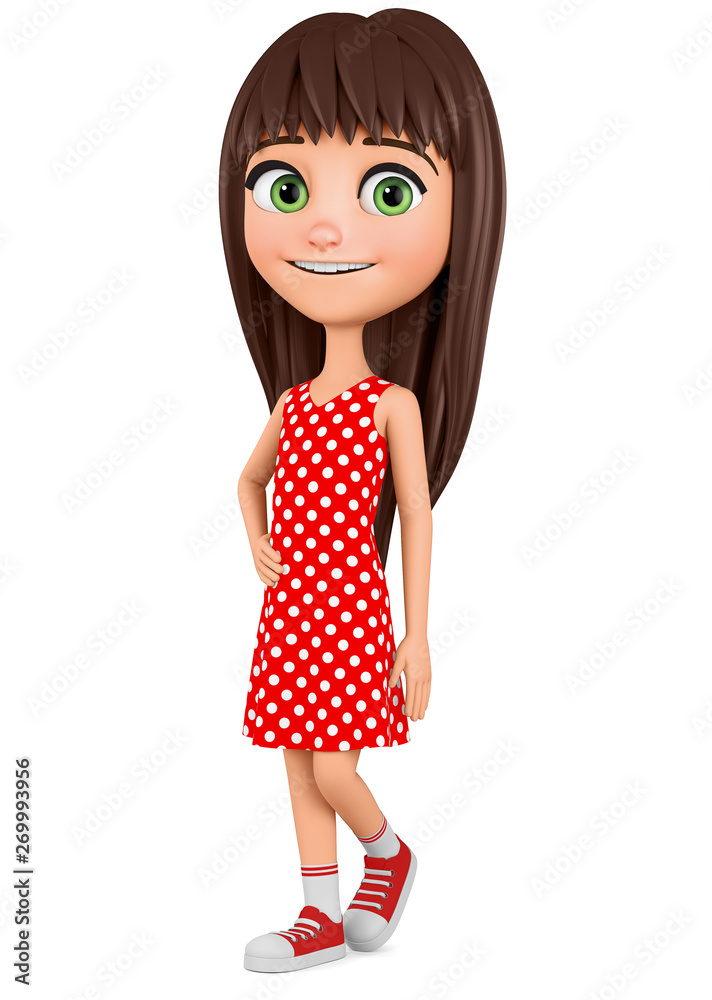 Cartoon character girl in red dress on white background. 3d rendering. Illustration for advertising. Stock Illustration | Adobe Stock Cartoon character girl in red dress on white background. 3d rendering. Illustration for advertising. Stock Illustration | Adobe Stock