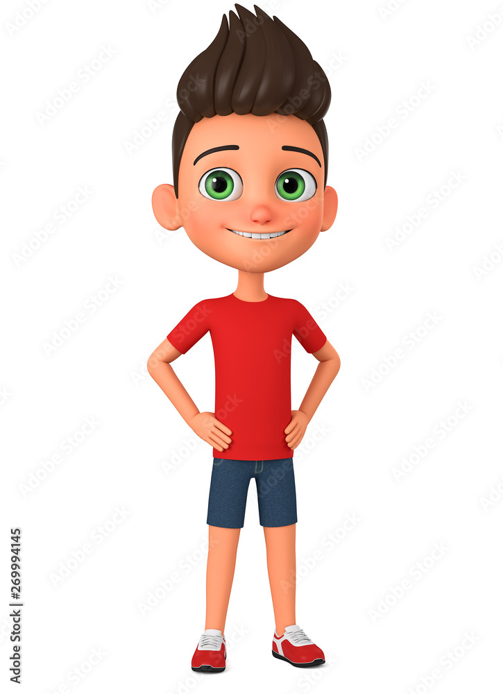 Cartoon character boy with hands on hips on white background. 3d render  illustration. Illustration for advertising. Stock Illustration | Adobe Stock