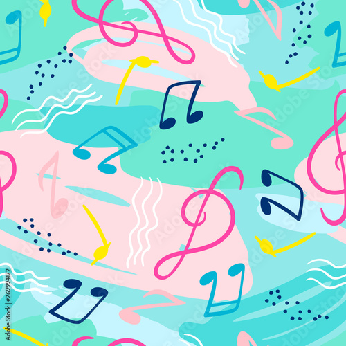 Photo Seamless pattern with musical notes. Vector hand draw background