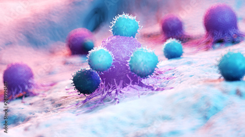 3d rendered medically accurate illustration of leukocytes attacking a cancer cell photo