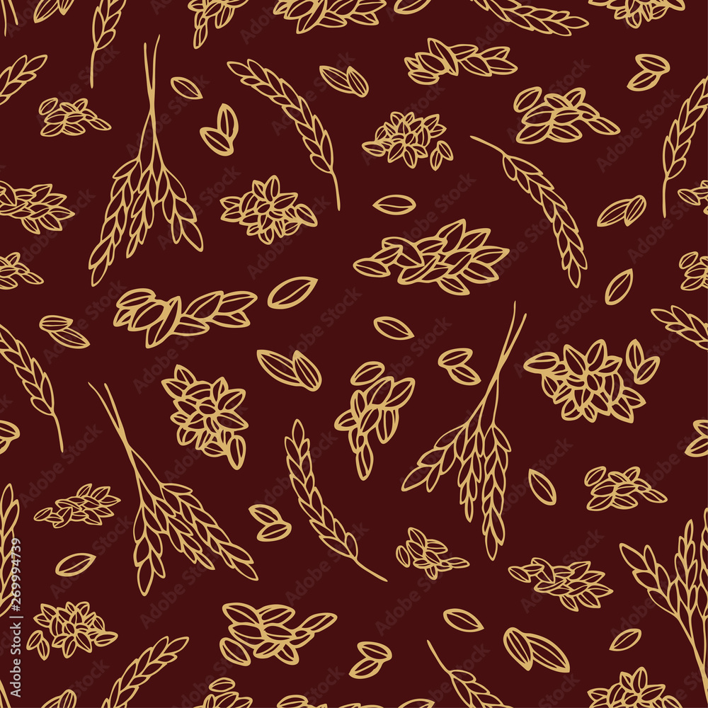 Fototapeta premium Bread grain seamless pattern outline silhouette hand drawing for textile for wrapper