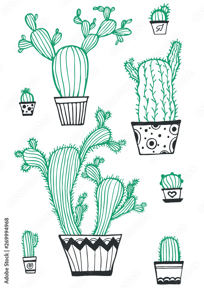 Cactus contours vector set illustration hand drawing for cover prints for textiles Cactus contours vector set illustration hand drawing for cover prints for textiles