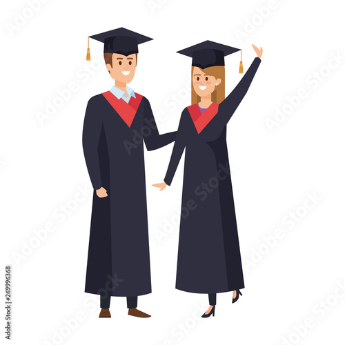 young couple students graduated celebrating