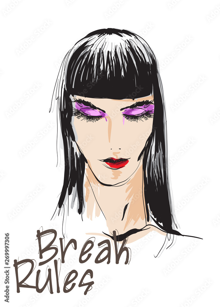 Beautiful young woman with closed eyes. Fashion sketch. Fashion girls face. Hand-drawn fashion model. Woman face on a white background. Cosmetics. Hairstyle. Beautiful young woman with closed eyes. Fashion sketch. Fashion girls face. Hand-drawn fashion model. Woman face on a white background. Cosmetics. Hairstyle.