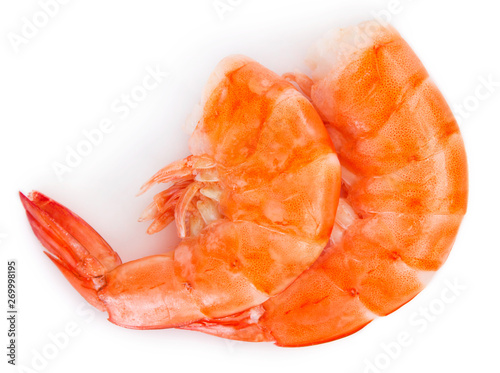 Cooked shrimp on white background