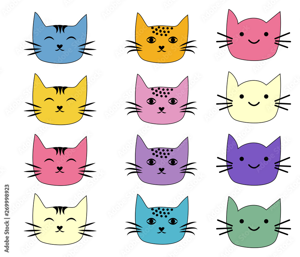 Cats, set of cute doodle. Sketch character handmade to Print T-shirts.