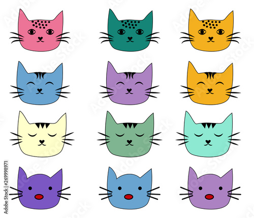 Fototapeta Naklejka Na Ścianę i Meble -  Cats, set of cute doodle. Sketch character handmade to Print T-shirts.