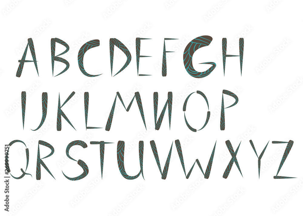 Ethnic font. Native american indian alphabet. Alphabet traditional african or mexican illustration