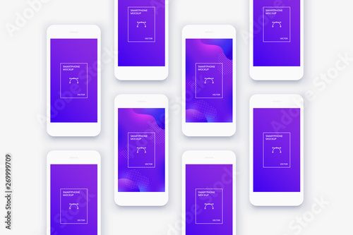 Minimalistic white Phones background. Lot Mockups