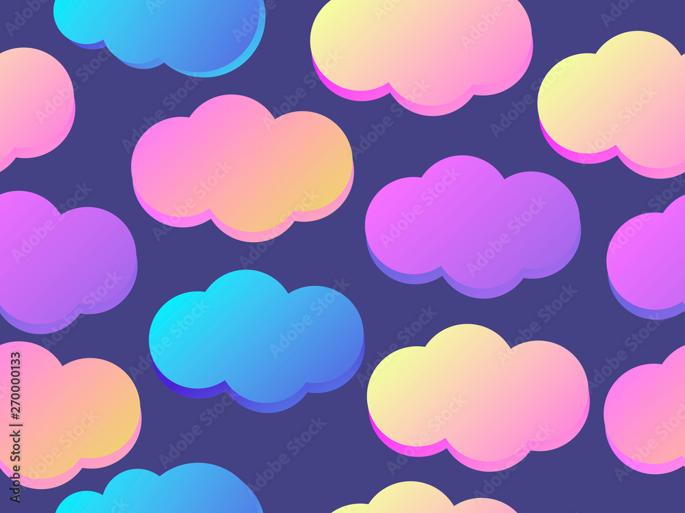Clouds seamless pattern with purple and blue gradient. Vector illustration