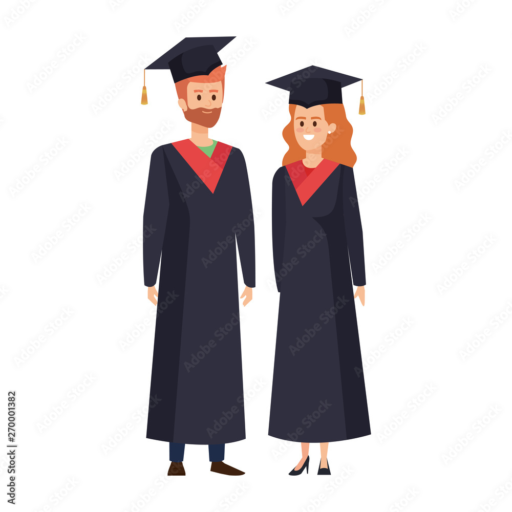 young couple students graduated characters young couple students graduated characters