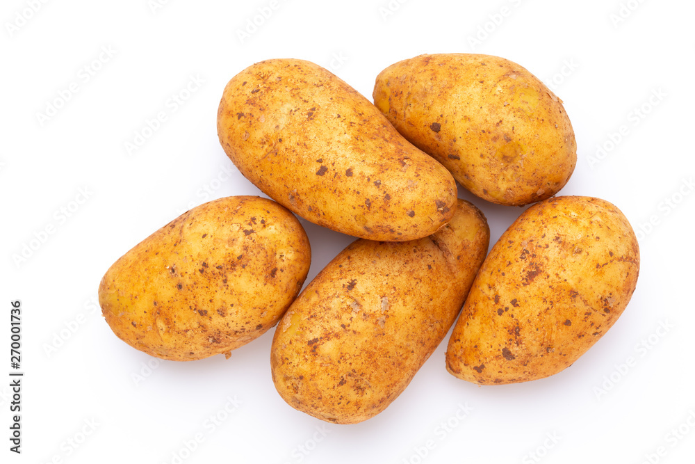 Potatoes isolated on white background. Flat lay. Top view. Potatoes isolated on white background. Flat lay. Top view.