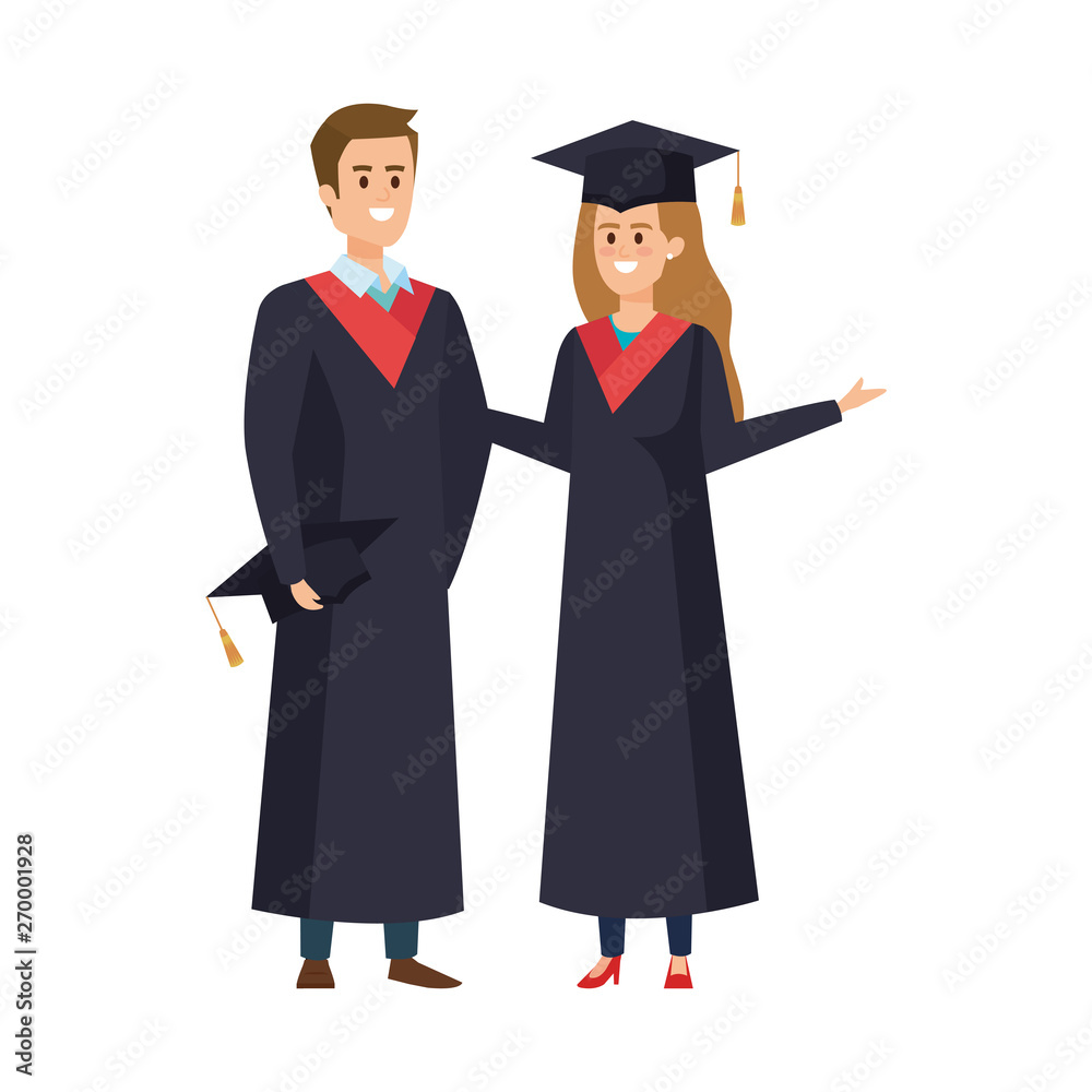 young couple students graduated characters young couple students graduated characters
