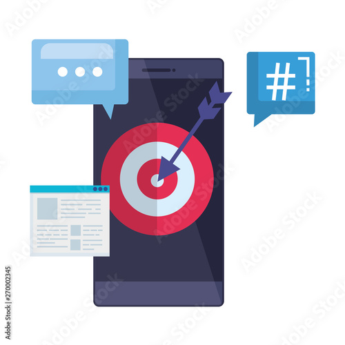 smartphone with webpage template and target arrow