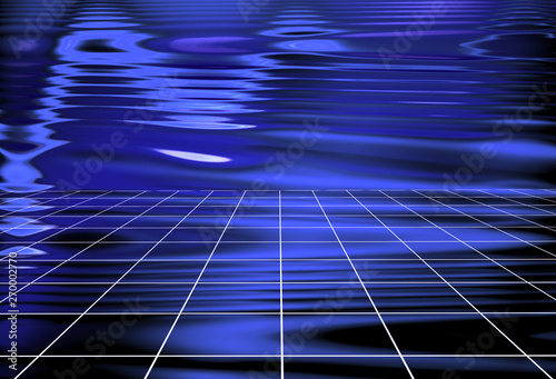 Abstract Ultra Violet Waves Holographic background. Composition of perspective grid lines and light-spots. Synthwave. Vaporwave style. Retrowave, retro futurism