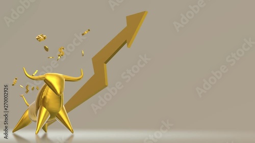 The 3d rendering gold bull for business content.