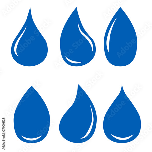 abstract set of blue water drop icons on white background