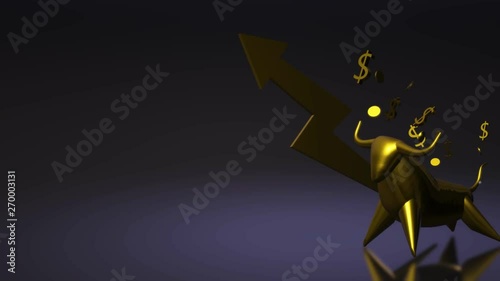 The 3d rendering gold bull for business content.
