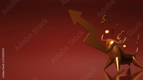 The 3d rendering gold bull for business content.