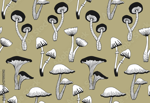 Handdrawn mashroom pattern vector seamless