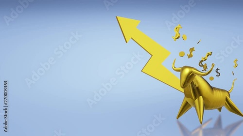 The 3d rendering gold bull for business content.
