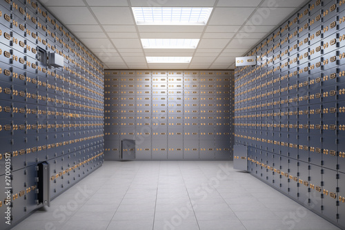 Safe deposit boxes room inside of a bank vault. photo