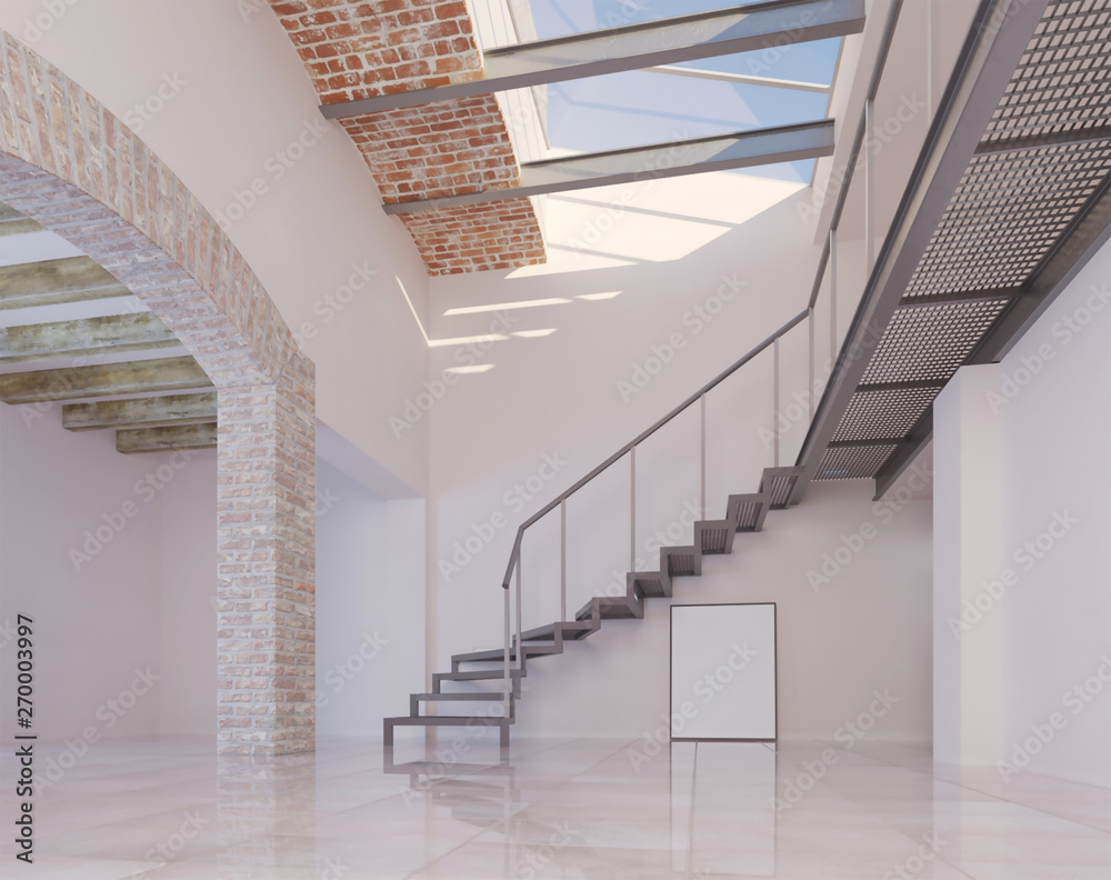 Fototapeta premium 3d rendering of big empty loft interior with mock up pattern