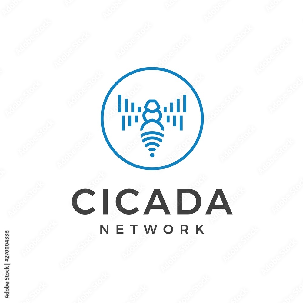 Cicada signal wave logo design line art illustration Cicada signal wave logo design line art illustration