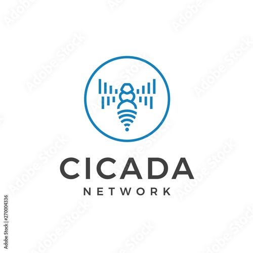 Cicada signal wave logo design line art illustration