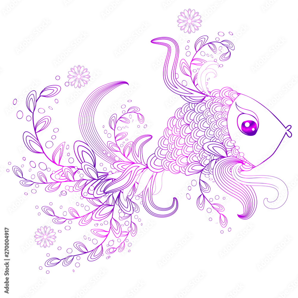 Hand drawn fish with elements of a flower ornament Hand drawn fish with elements of a flower ornament