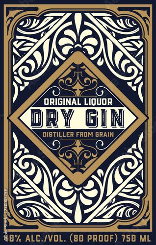 Vintage Gin label for packing,  Gold and white