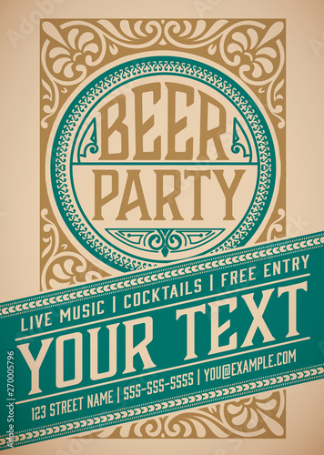 Beer party poster template. Vector layered