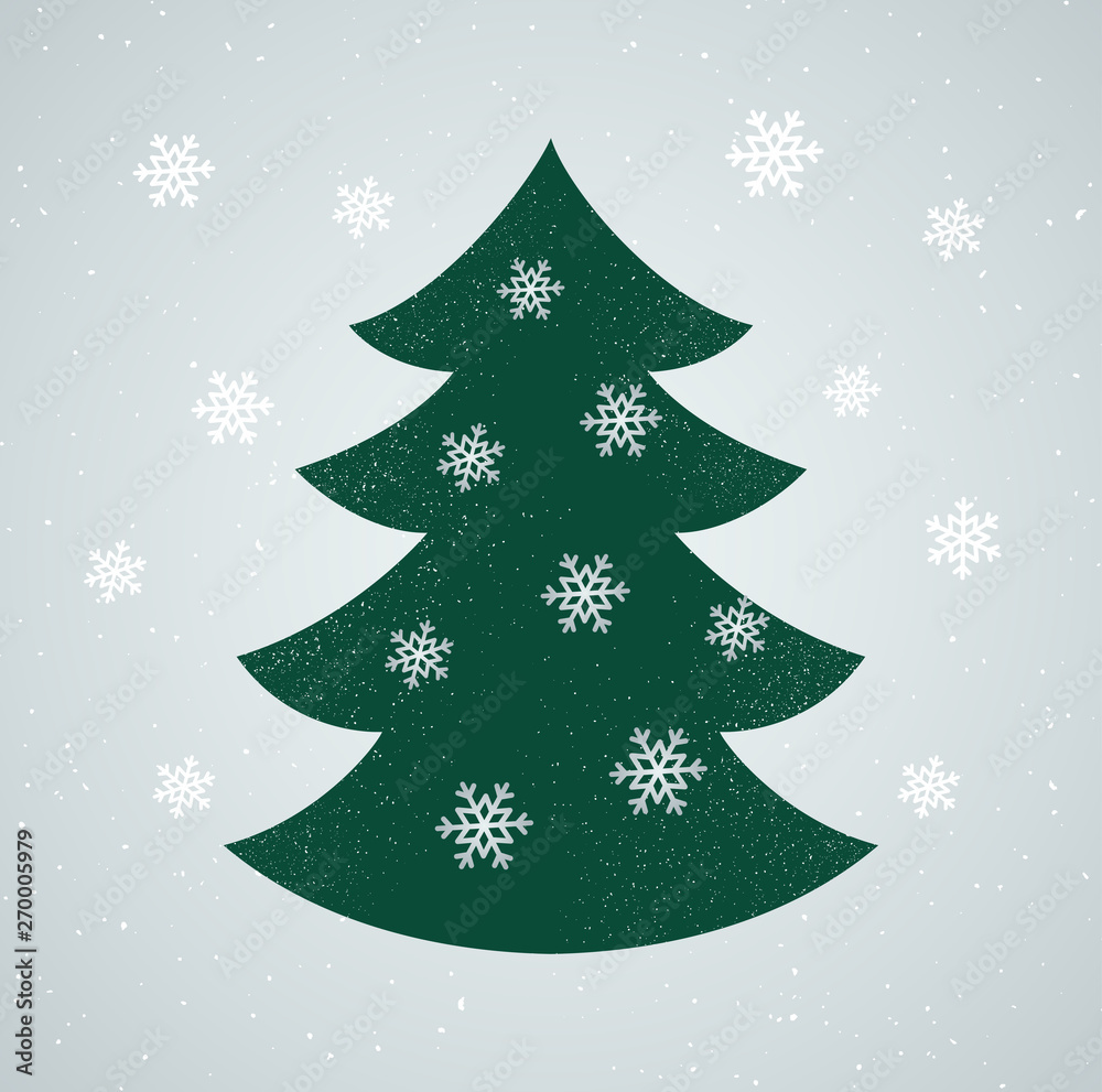 Christmas tree with snowflakes on silver background vector