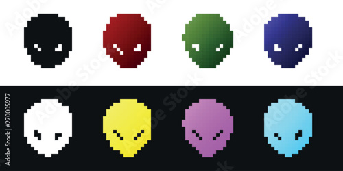Set Alien icon isolated on black and white background. Extraterrestrial alien face or head symbol. Vector Illustration