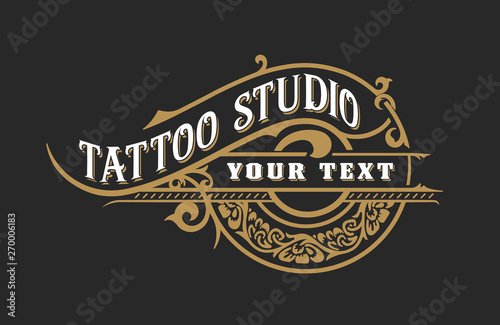 Tattoo logo template with vintage ornaments. Layered