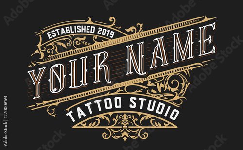 Tattoo logo template with vintage ornaments. Layered