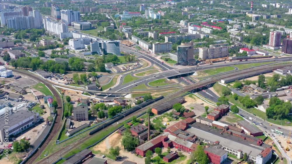 MINSK, BELARUS - MAY, 2019: Aerial drone shot view of city centre from above.