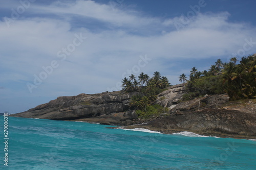 Fototapeta Naklejka Na Ścianę i Meble -  private island beach seychelles palm coconut sand sun