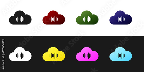 Set Music streaming service icon isolated on black and white background. Sound cloud computing, online media streaming, online song, audio wave. Vector Illustration